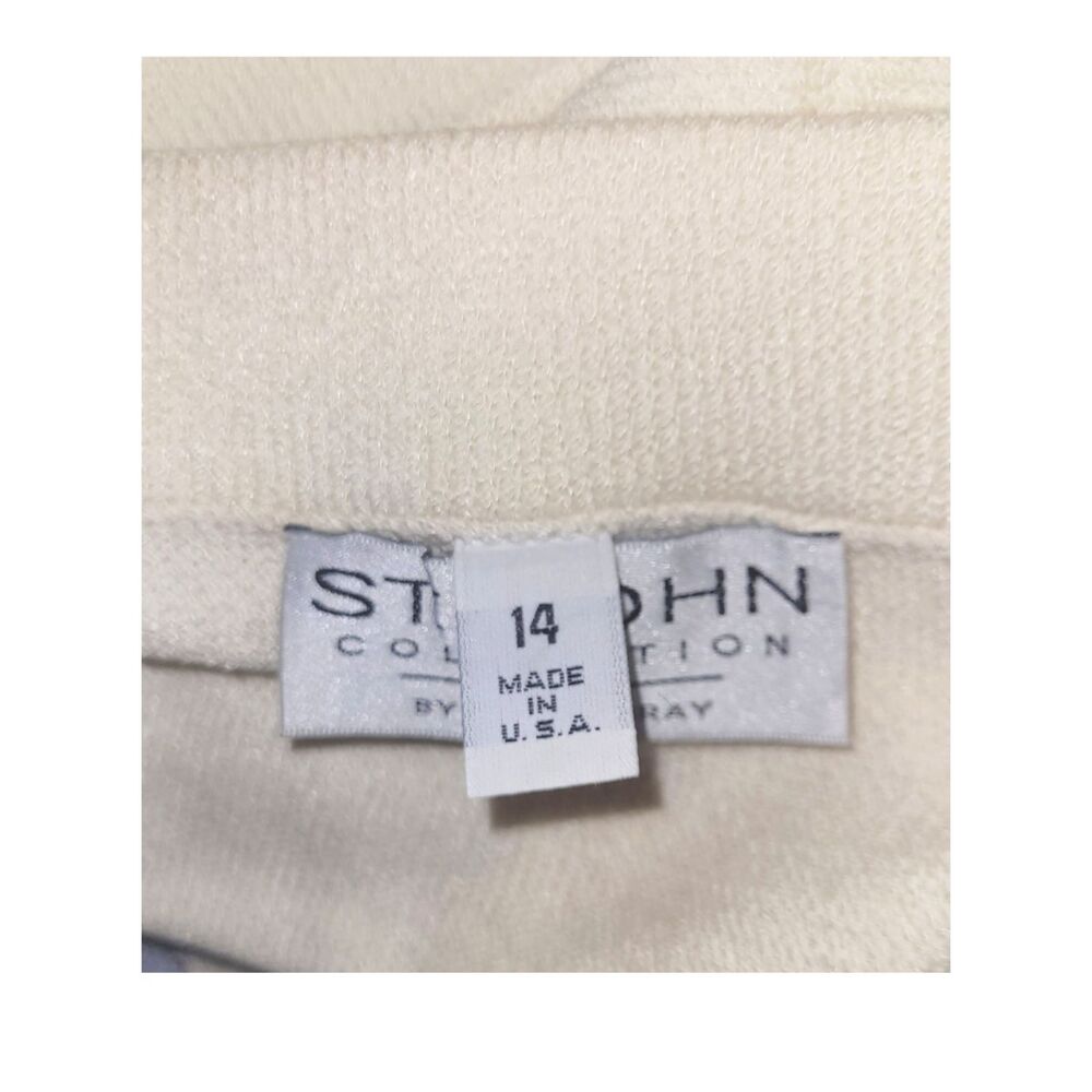 St John Knitted  Pleated Skirt Cream Blue Green Silver Studs Size 14 - Picture 5 of 9